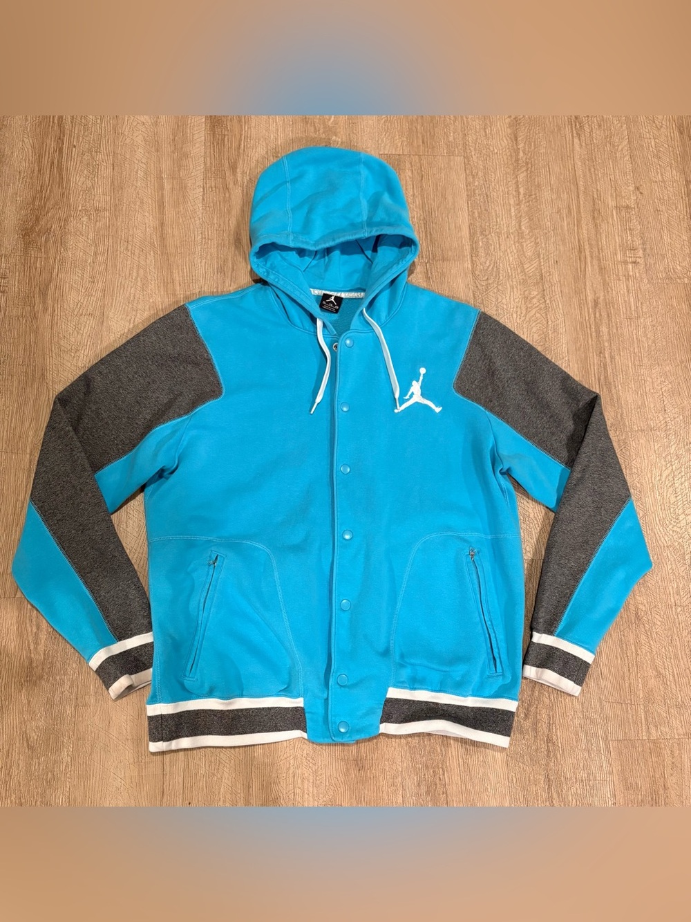 Jordan Turquoise & Gray Hooded Varsity Bomber Jacket